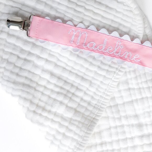 Pink Ric Rac Madeline Hand Lettered Pacifier Clip Paci Clip - New - Picture 3 of 3